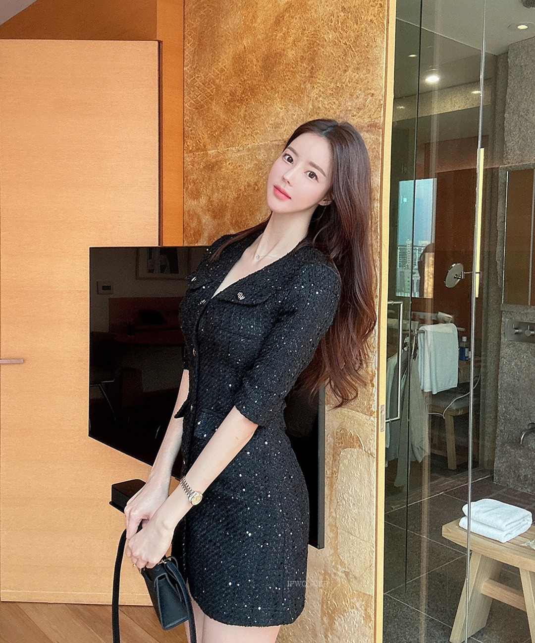 [수입] Black pearl tweed dress